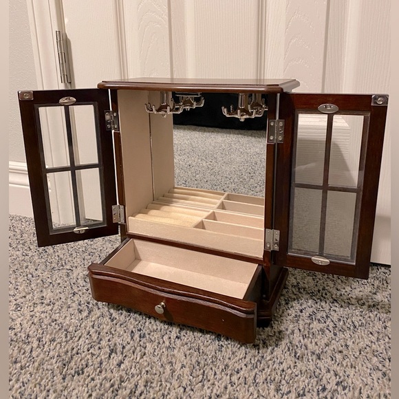 Dark brown wood jewelry organizer with window drawers and drawer - Picture 6 of 6